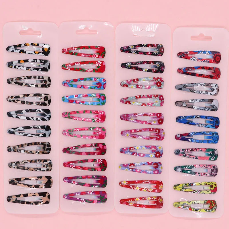 

50Pcs/5Set Girls Cute Colorful Print Hairpins Sweet Barrettes Metal Snap Hair Clips For Kids Hair Accessories Clip