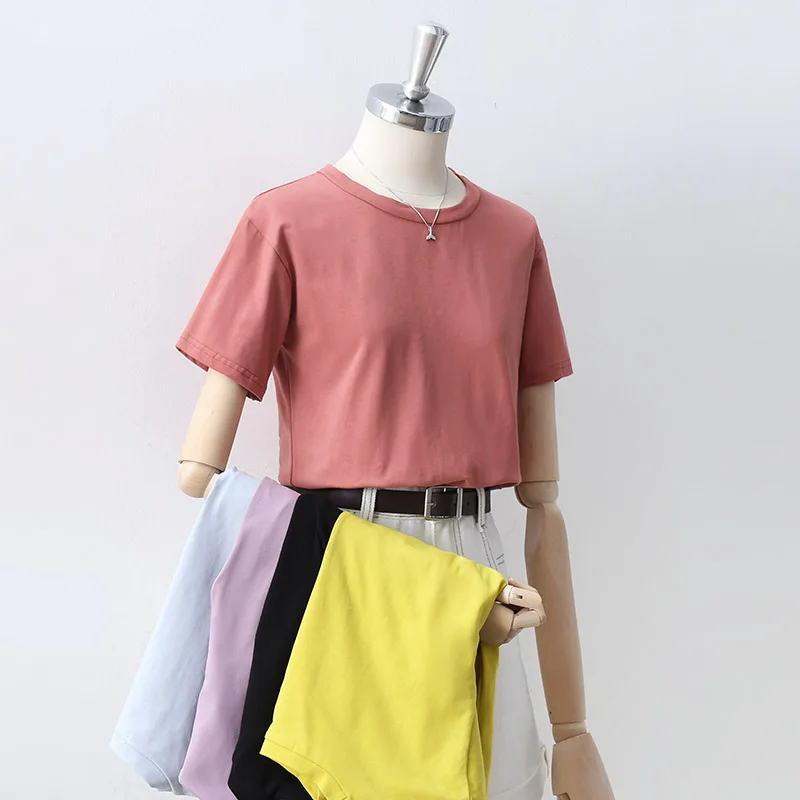 

2021 Новые Классические 100% из хлопка, в Корейском стиле; Сезон лето; Модные футболки с принтом женские свободные плюс Размеры с О-образным выре...