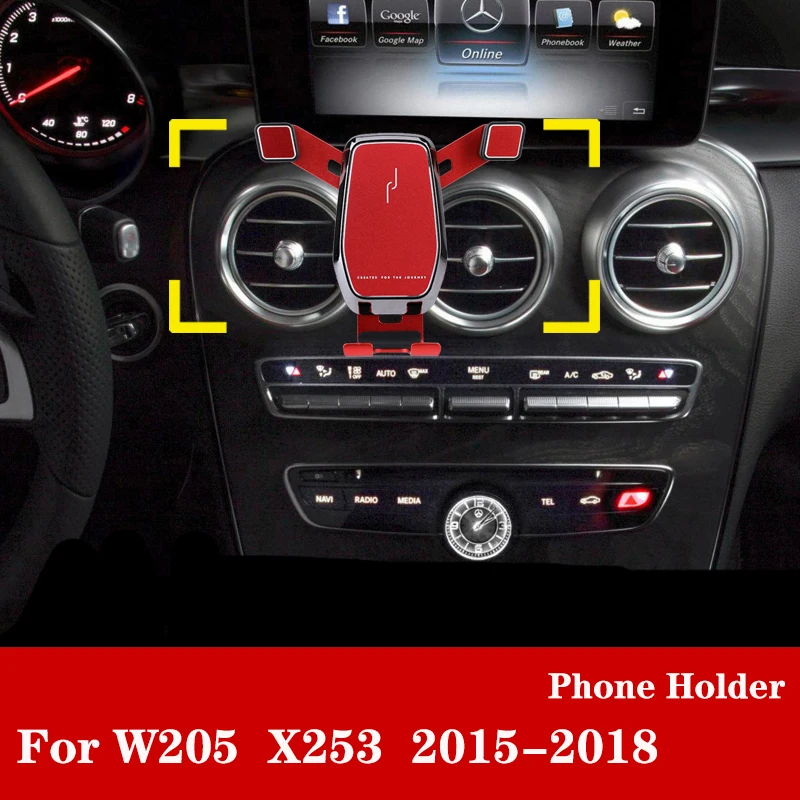 

Car phone holder For Mercedes W205 GLC COUPE S205 C205 glc x253 300 C250 C260 car navigation Mobile phone stand c-class 1pcs Red