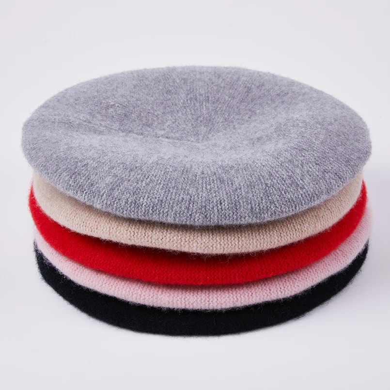 Новинка женские шапки черная и розовая шапка берет головной убор из 100% шерсти