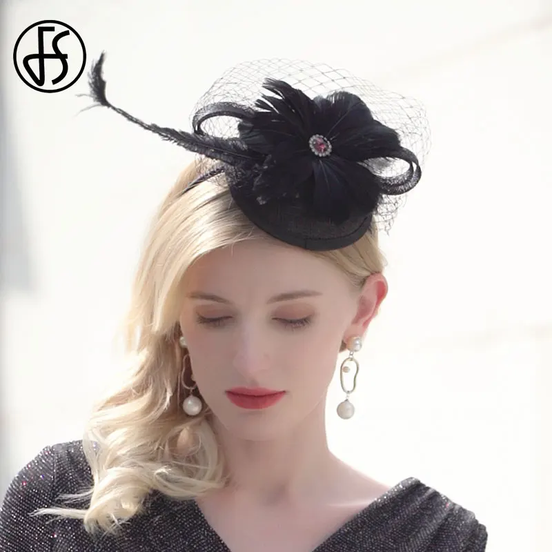 Женская шляпка-Таблетка с вуалью FS черная в британском стиле для церкви и