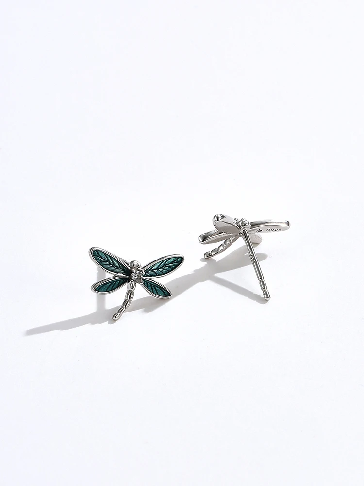 

ZEMIOR S925 Sterling Silver Animal Earrings For Women Dragonfly Shape Epoxy Cubic Zirconia Stud Earrings Cute Trendy Party