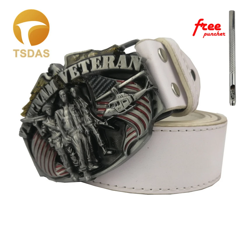 Мужской ремень с пряжкой ширина 4 см серебристый кожаным ремешком для ветеранов