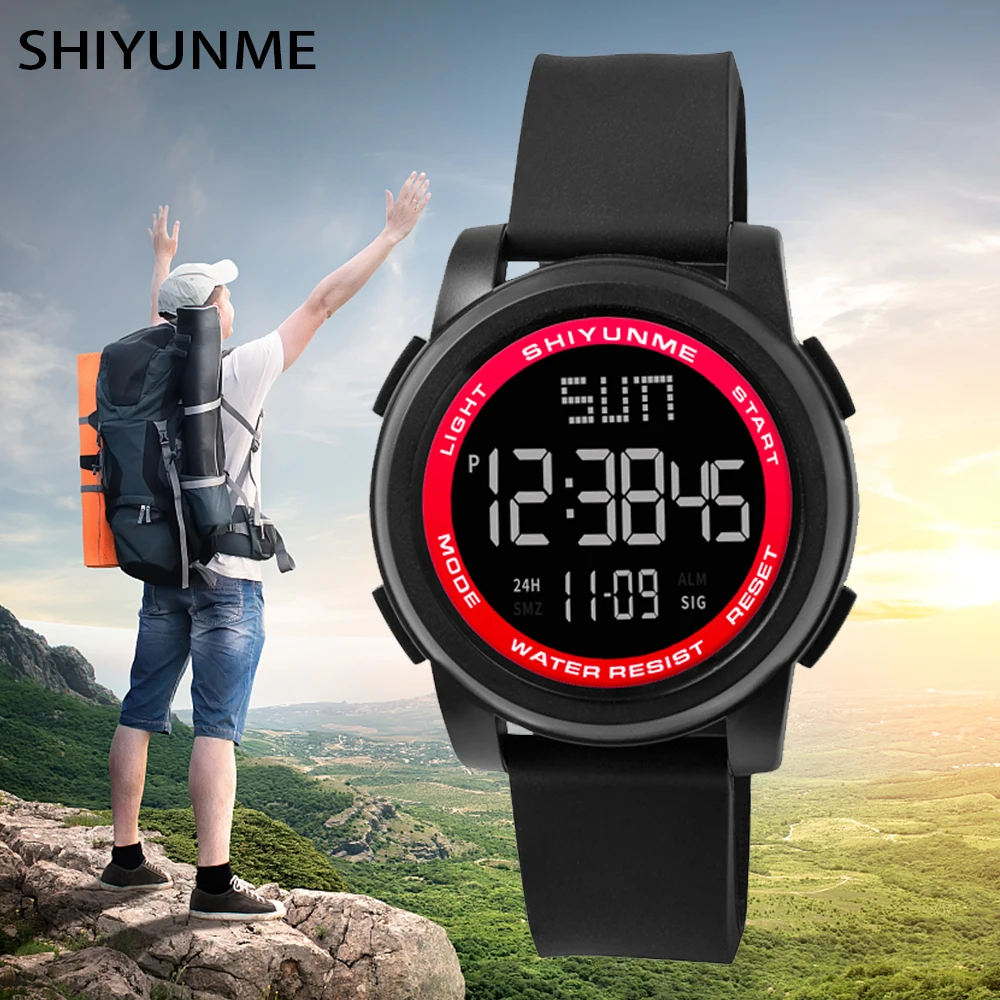 

Часы наручные SHIYUNME мужские спортивные, брендовые модные водонепроницаемые светодиодные цифровые в стиле милитари, с будильником