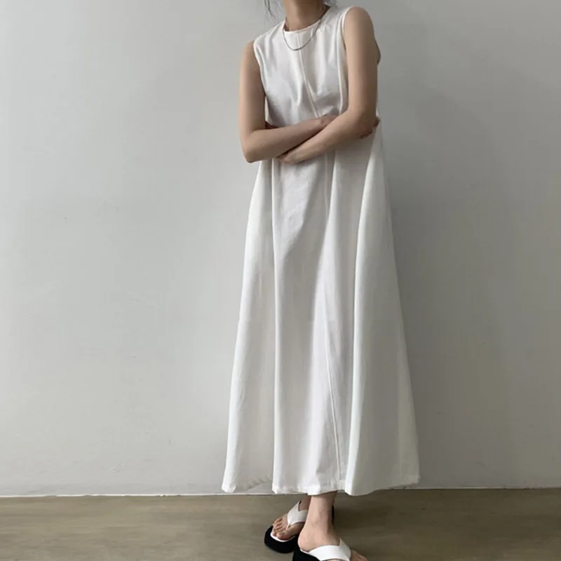 

Женское винтажное платье-чехол без рукавов, длинный свободный сарафан из хлопка и льна с широким подолом и круглым вырезом, лето 2021