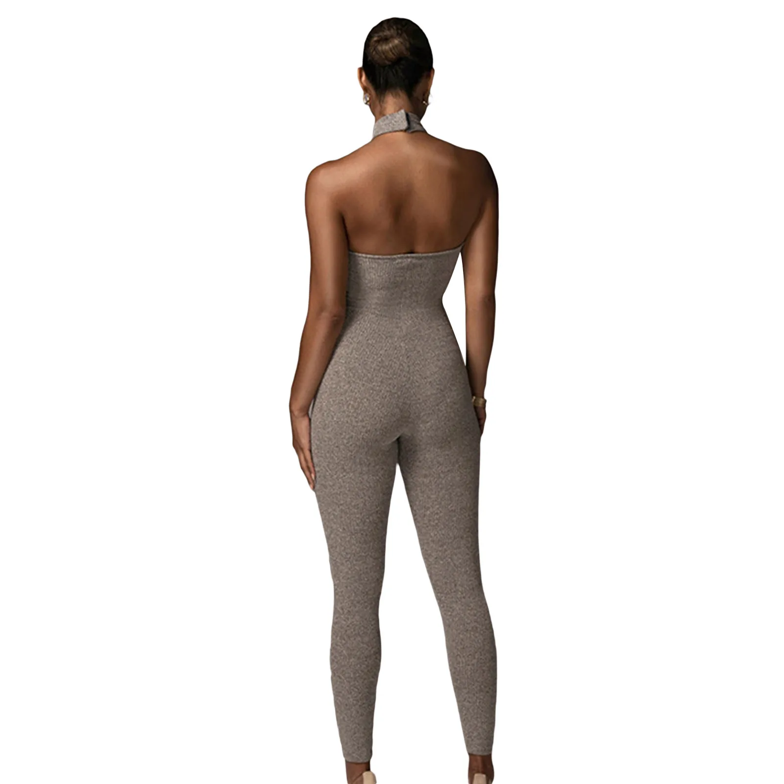 

2021 New Style Women's High Collar High Waist Jumpsuit Casual Solid Color Romper, Tight Sleeveless Long Pants Clothing Hot Sale