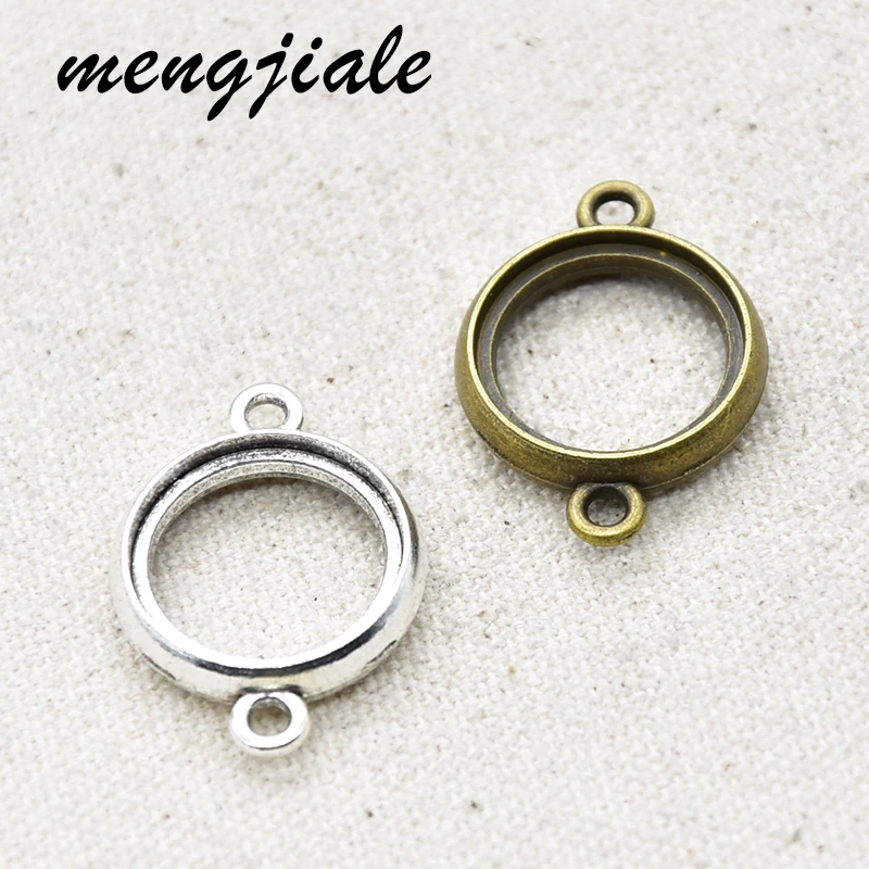 

7pcs Double Sided 18mm Glass Cabochon Base Charms Connector Alloy Metal Round Pendant For DIY Jewelry Accessories Making 30*21mm