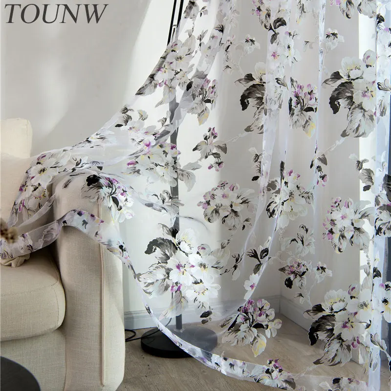 Цветочные оконные тюлевые шторы для гостиной прозрачные Занавески спальни вуаль