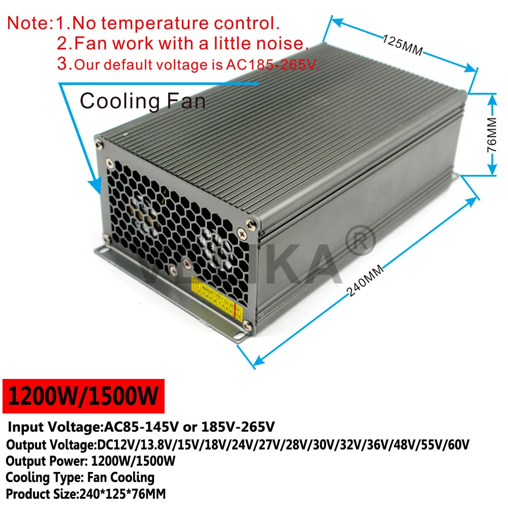Одиночный выход DC 12V 13 8 V 15V 18V 24V 27V 28V 30V 32V 36V 42V 48V 60V 600W 720W 800W 1000W 1200W 1500W переключение