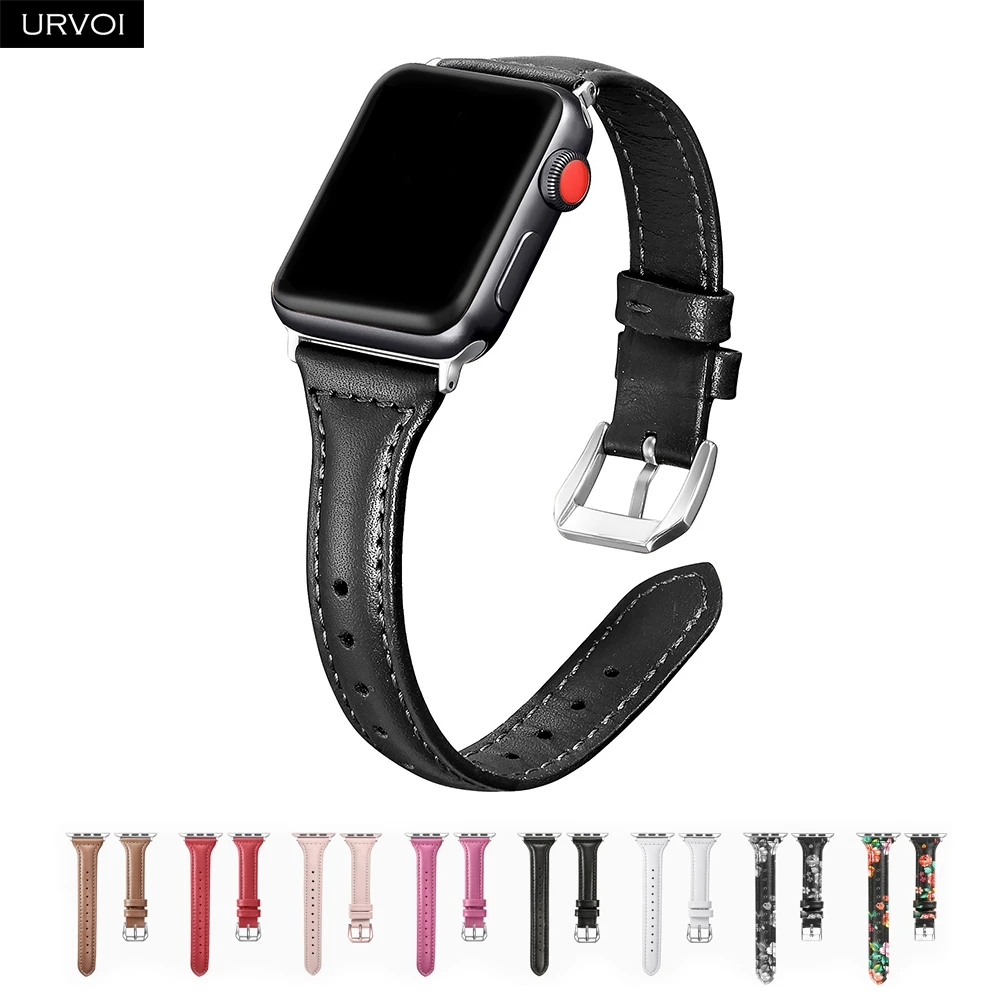 Кожаный ремешок URVOI для apple watch 6 SE 5 4 3 2 1 iwatch тонкий T из натуральной кожи swift девушек