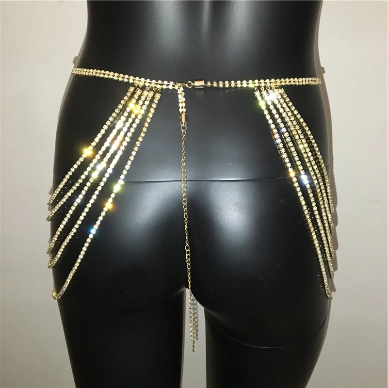 Boho Rhinestone Belly Body Chain Summer Sexy Nightclub Party Belts Beach Sparkly Crystal Hip Tassel Waist Chains for Women |