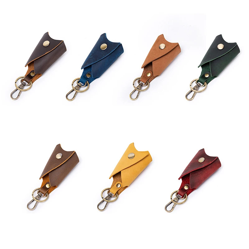 

Vintage Crazy Horse Leather Key Case For Car Men'S Retro Key Holder Key Rings For Mercedes Benz Accessories Random Color