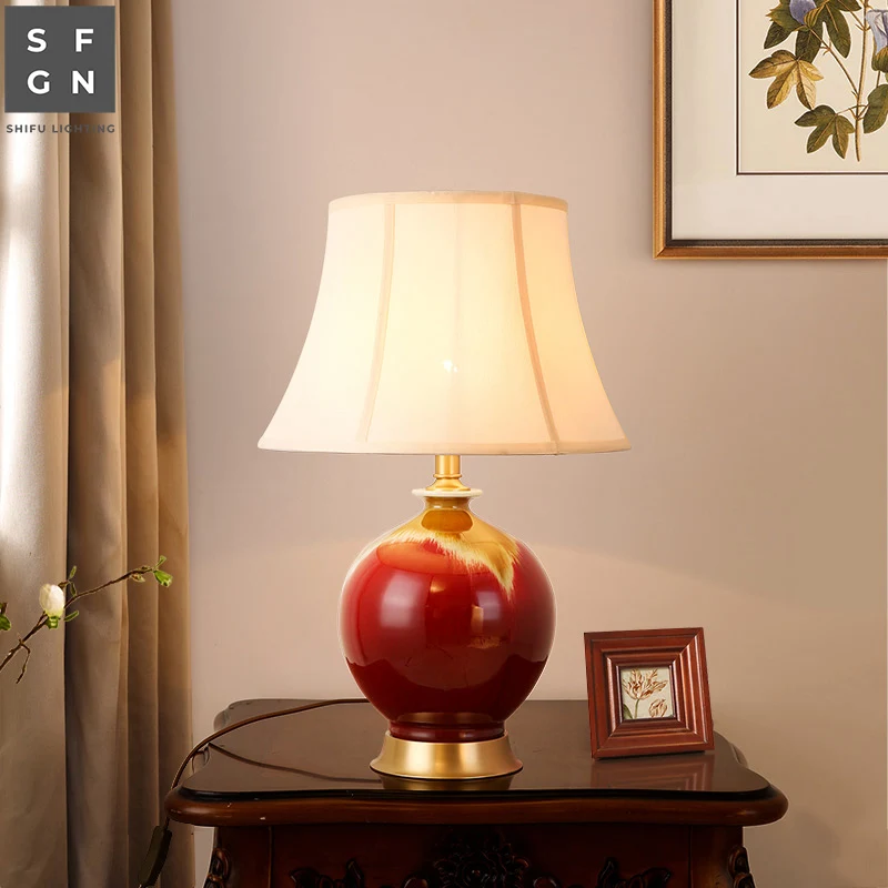 Медная настольная лампа для спальни прикроватная Цзиндэчжэнь керамическая