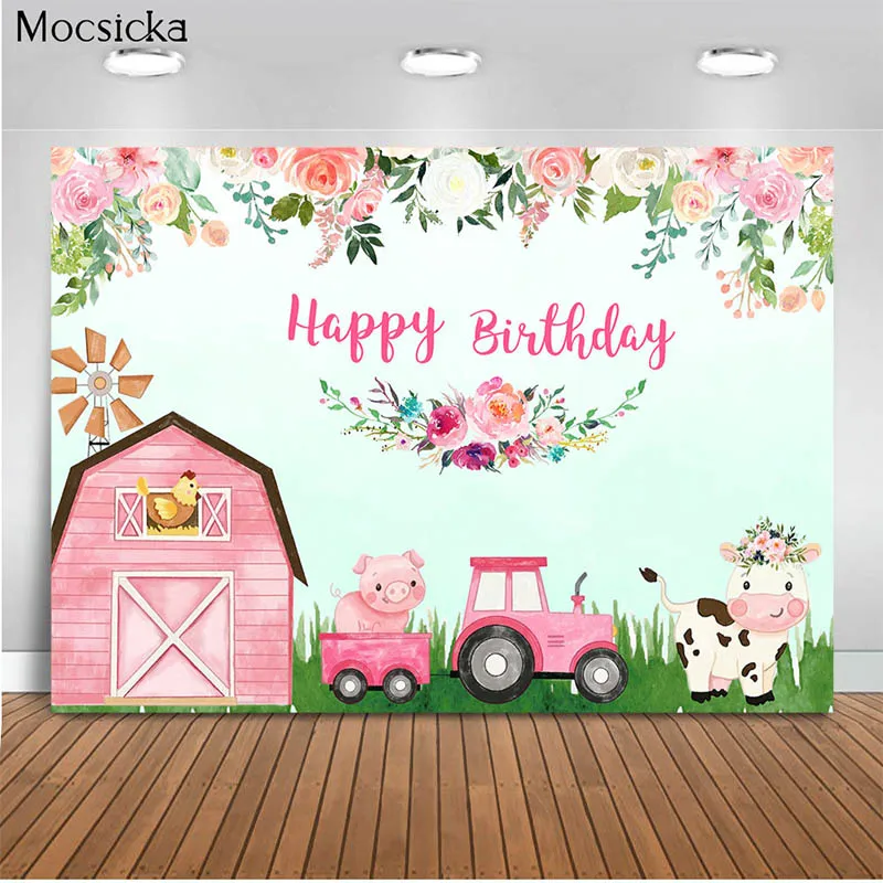

Mocsicka Birthday Party Background Red Barn Animal Decoration Style Baby Shower Photo Background Photography Banner