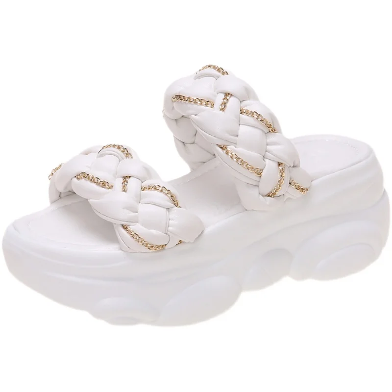 

Slippers Women Summer Female Shoes Luxury Slides Platform Heeled Mules 2021 Flat Designer Beach High PU Slippers Casual Beach Sh