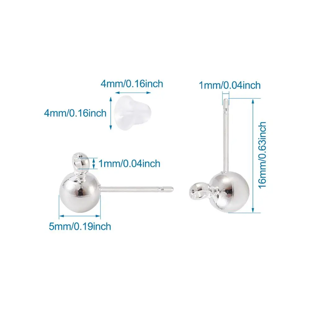 120pcs/box Mixed Color Brass Ball Post Stud Earring Findings with Loop and Plastic Ear Nuts For DIY Jewelry Making Accessories | Украшения