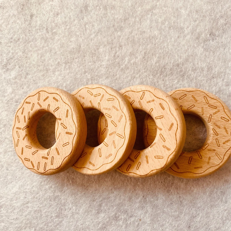 Juguete de donut Molar para beb&eacute;, anillo Molar de madera de haya de grado alimenticio, juguete para ni&ntilde;os, 10 piezas-1