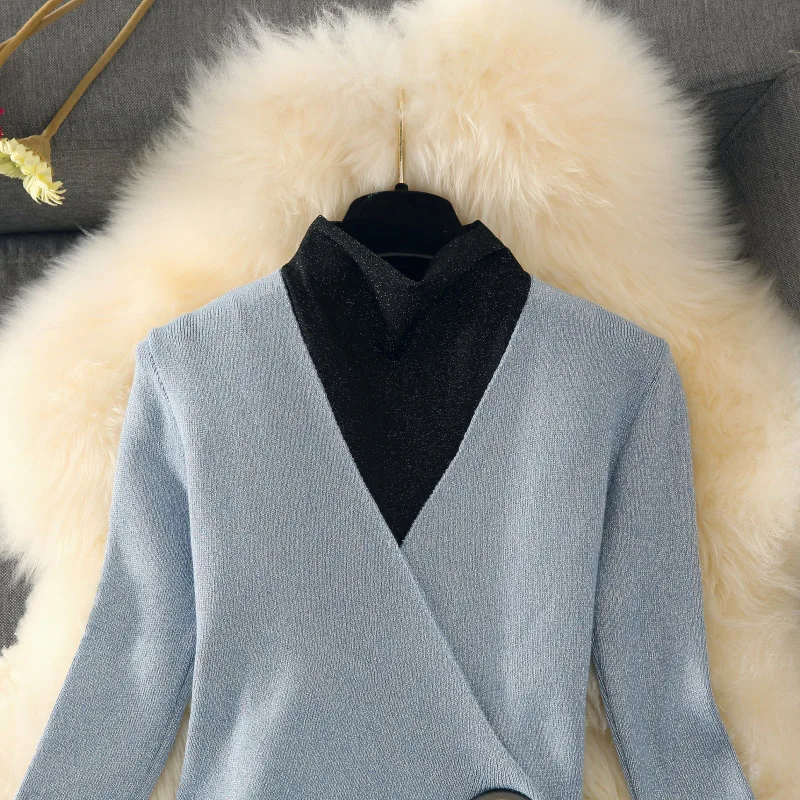 ALPHALMODA модный костюм платье осеннее платье тонкий свитер с длинными рукавами+ Сетчатое платье Элегантный комплект из 2 предметов