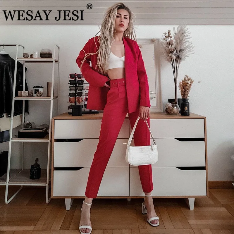 

Женский офисный костюм WESAY JESI Za, облегающий костюм с длинными брюками, Повседневный, уличный, Молодежный костюм