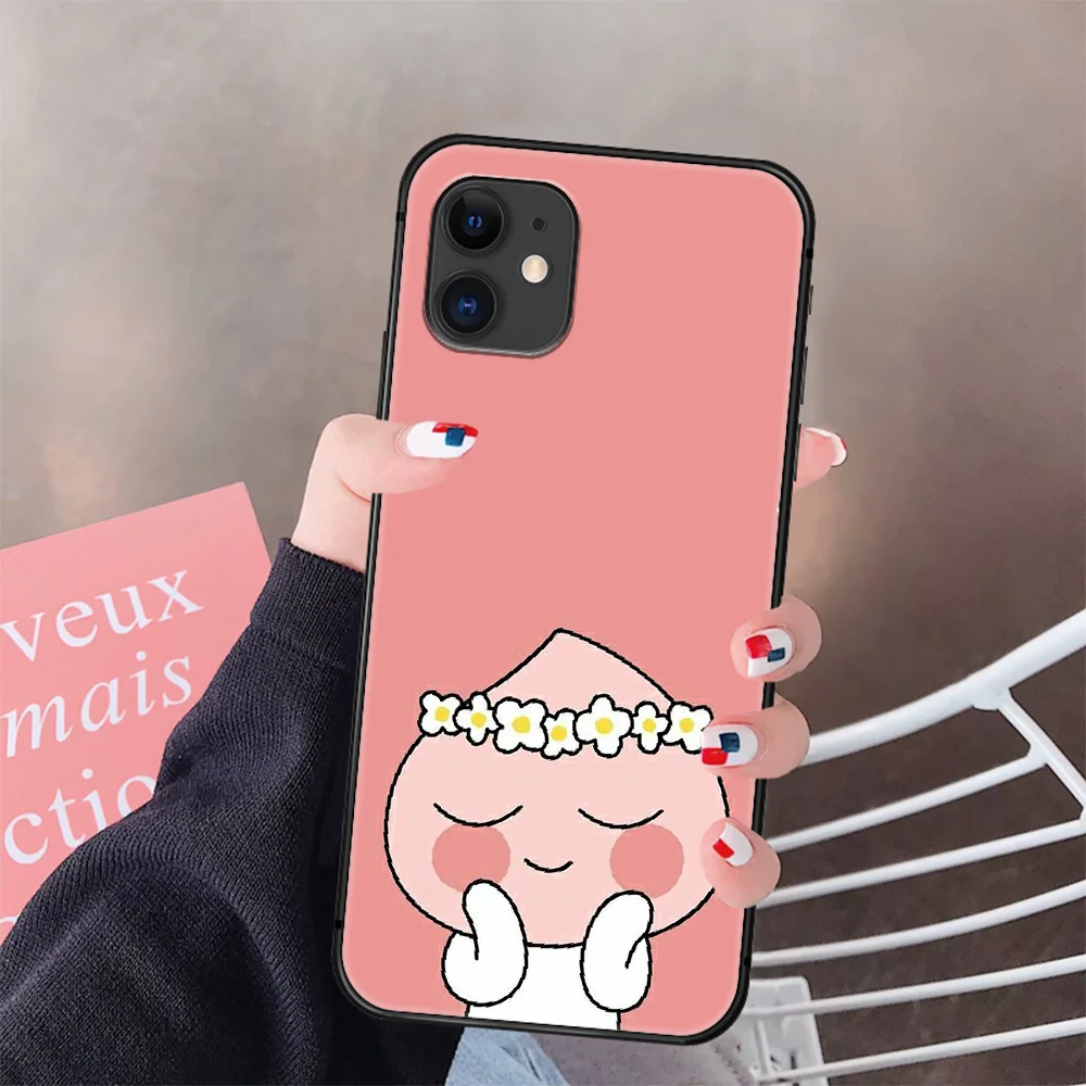

Cartoon Pink CaCao Apeach Phone Case Cover Hull For IPhone 5 5s se 2 6 6s 7 8 12 Mini Plus X XS XR 11 PRO MAX black Cover