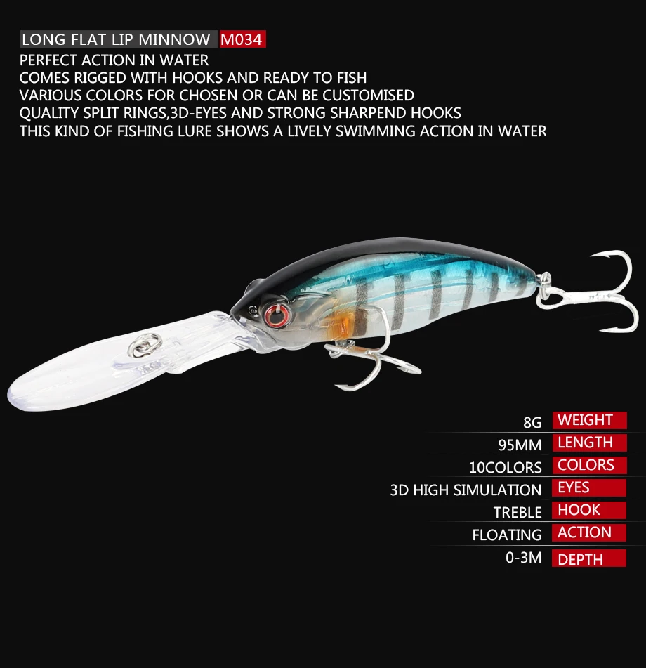 

Mavllos 9.5cm 8g Minnow Fishing Lure Hard Bait Bass Pike Lure Artificial Swimbait 0-3m Diving Deep Crankbait Fishing Wobbler