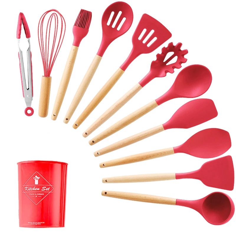 11/12/13Pcs Silicone Kitchen Set nonstick Kitchen Utensils Set with Spoon Spatula Cooking Accessories Baking Kitchen Tools Set - Цвет: 12 Pcs kitchen set