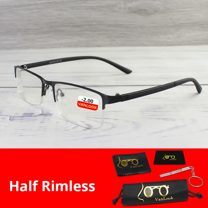 Half Rimless-2.00 Синий светильник, блокирующие близорукость, компьютерные очки для геймеров, мужские очки, близорукие-1-1,25-1,75-2,25-2,75-3,25-3,75-4,00 - Цвет оправы: Half Rimless-2.00