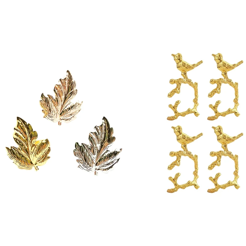 

HOT-7 Pcs Napkin Ring for Christmas Holidays Thanksgiving Wedding Party, 4 Pcs Bird & 3 Pcs Maple Leaf