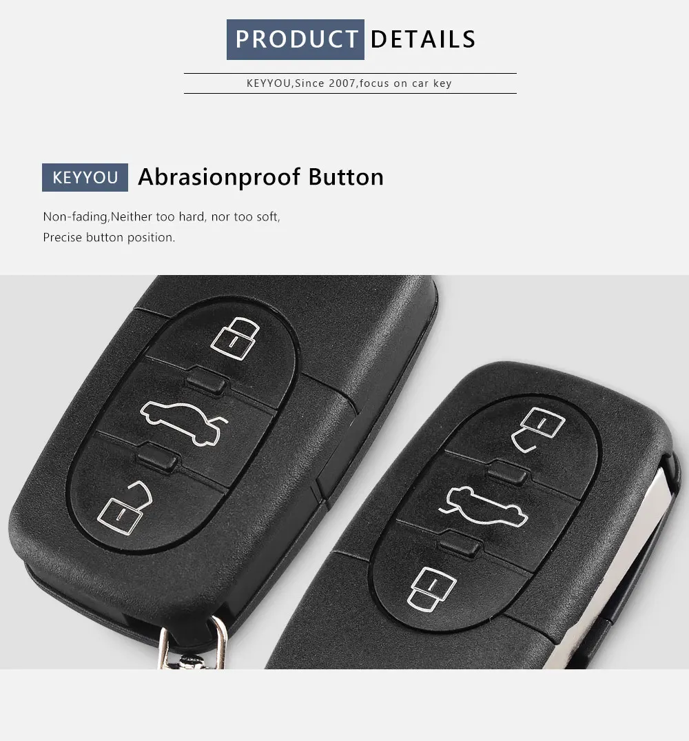 KEYYOU замена 3 кнопки флип ключи чехол в виде ракушки брелок для Audi TT A4 A6 A8 Quattro с лезвием CR1620