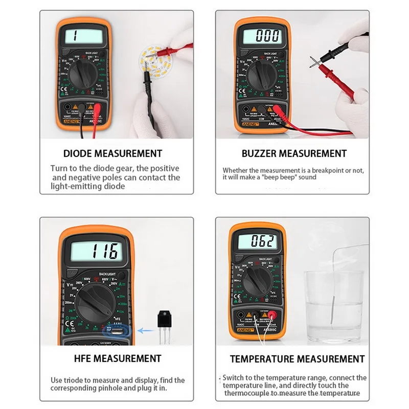 

Digital Multimeter AC/DC Ammeter Volt Ohm Tester Meter Multimetro With Thermocouple LCD Backlight Portable Multimeter