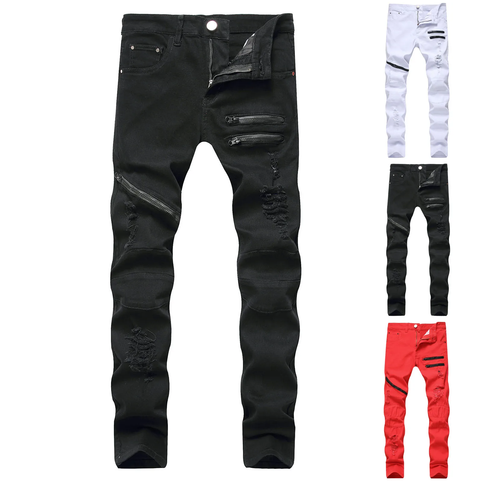 

2021 Men's Jeans Ripped Skinny Hole Trousers Stretch Slim Denim Pants Large Size Hip Hop Black Blue Casual Jogging Jeans For Men