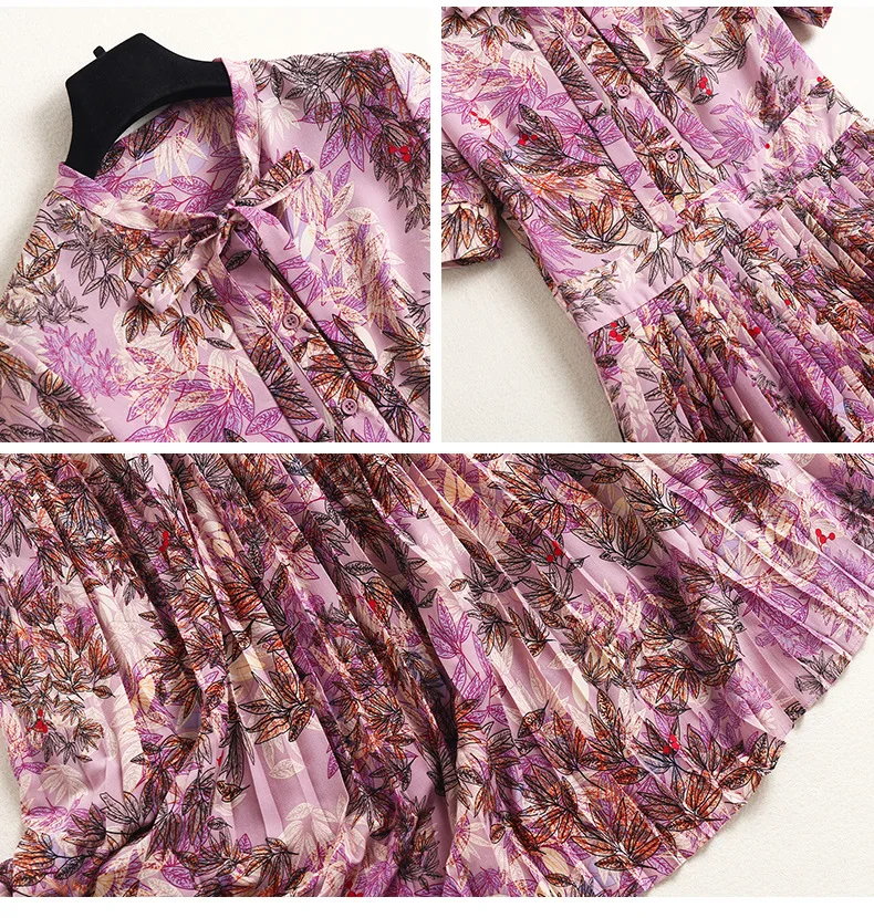 

2021 Summer New Sweet Casual Design Lady Short Sleeve Long A Line Floral Purple Chiffon Dress for Woman