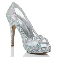 glitter rhinestone mesh cutout wedding pumps plattform peep toe high heel summer crystal pumps woman slip on banquet shoes
