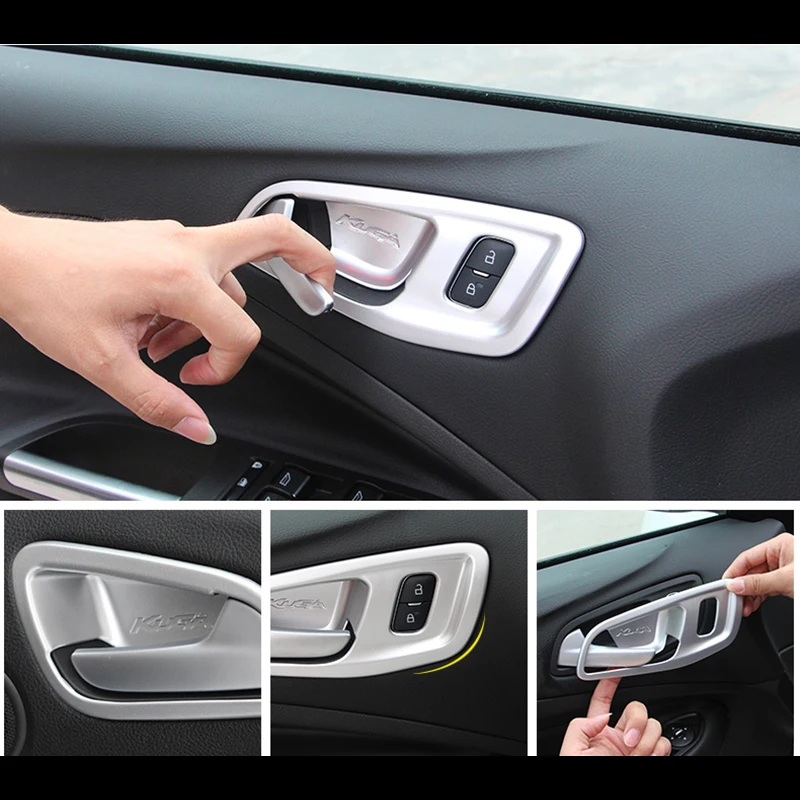 

For Ford Escape Kuga 2013/14/15/16/17/18 ABS Matte Interior Door Handle Catch Cover Bowl Trim Surround Frame Garnish 4pcs