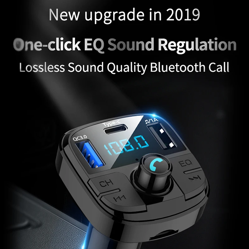 Bluetooth 5.0 Fm Transmitter Car Kit QC3.0 Double USB Charger With LED Lattice Screen EQ Mode MP3 Modulator NEW | Автомобили и