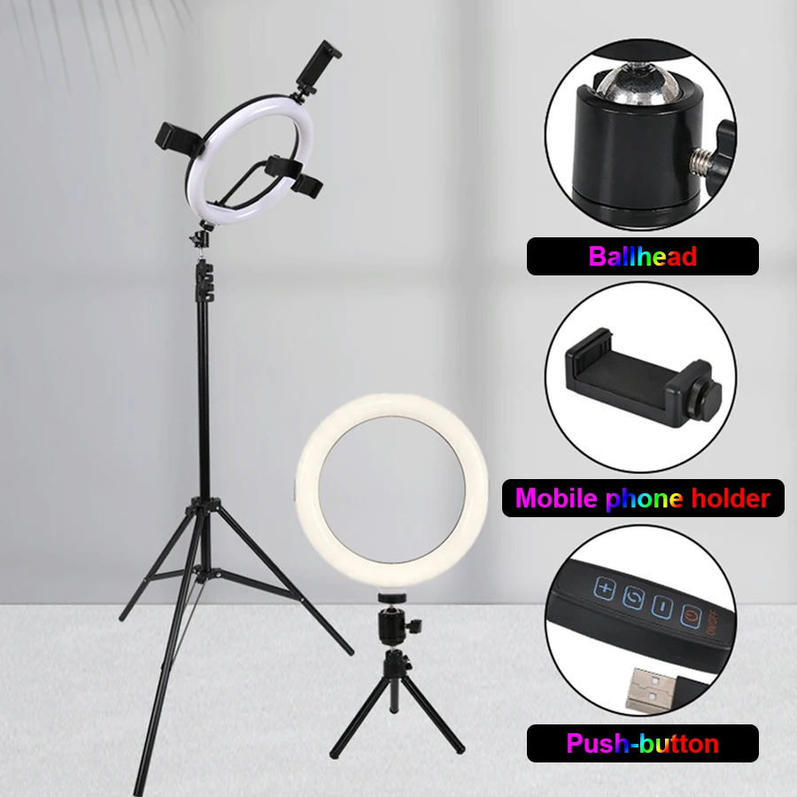 MAMEN 6/8/10/13 дюйма RGB светодиодный кольцевой светильник для селфи 12 уровней