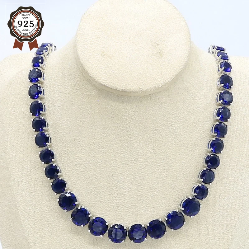 Ожерелье серебряное для женщин колье темно-синее полудрагоценное свадебная