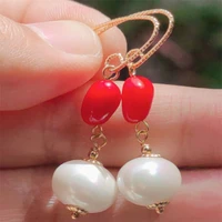 elegant natural red jade pearl earrings ping buckle 18k freshwater wedding lucky valentines day christmas holiday gifts women