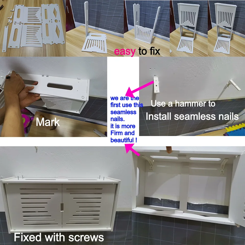 

Large Wireless Wifi Router Storage Box PVC density panel Shelf Wall Hanging Board Bracket Cable Storage Organizer Home Decor