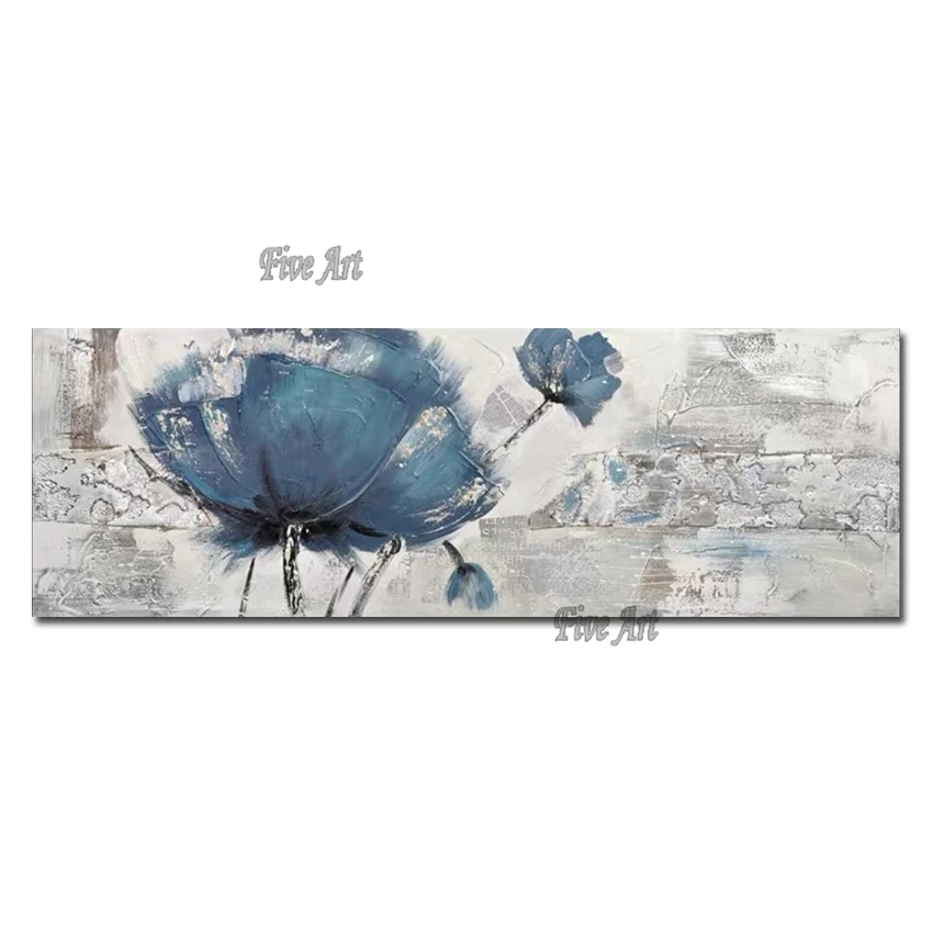 

Free shipping cheap 100% Hand-painted modern home decor wall art picture blue flowers thick palette knife oil painting on canvas