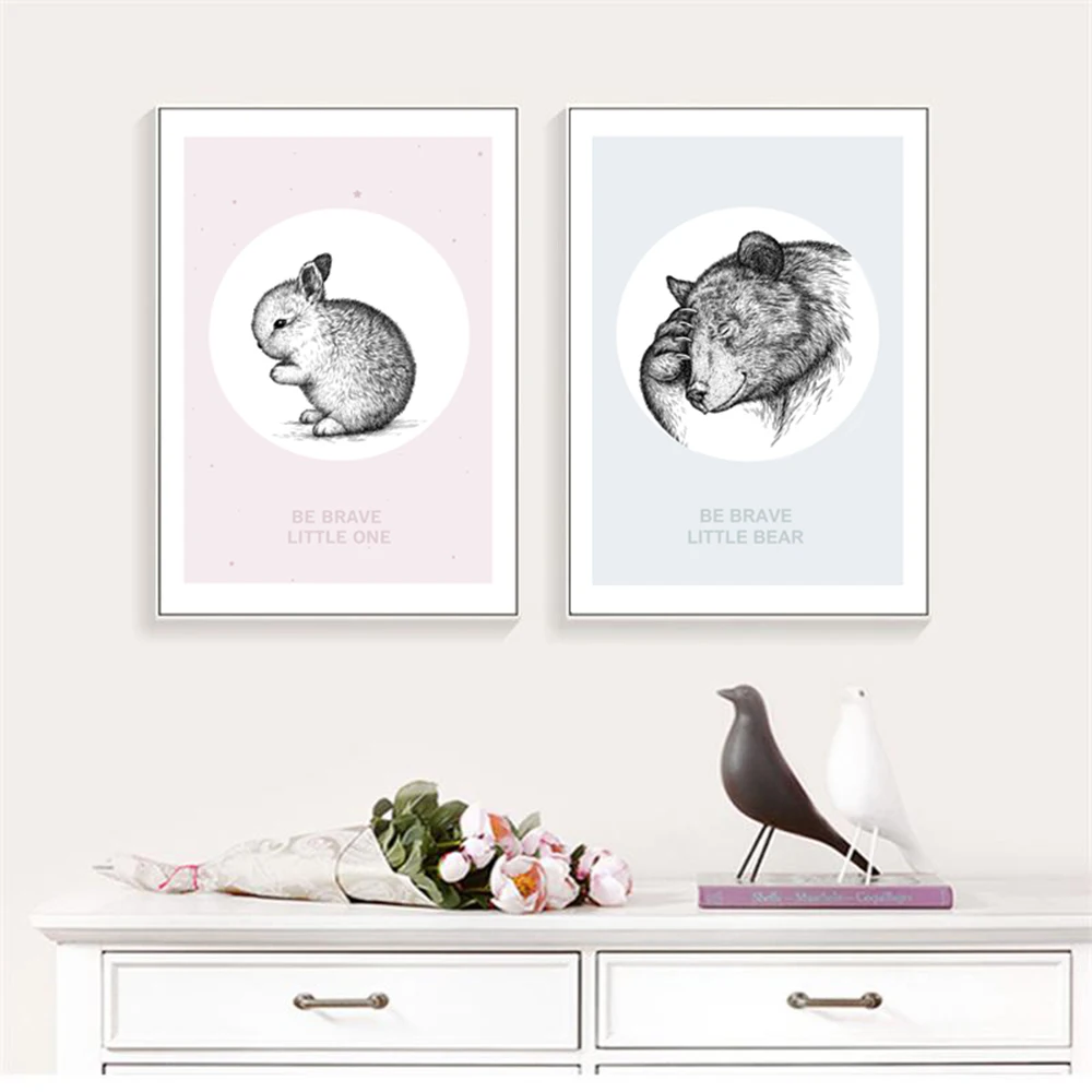 Мультяшный кролик холст картина настенные фотографии для детской комнаты декор