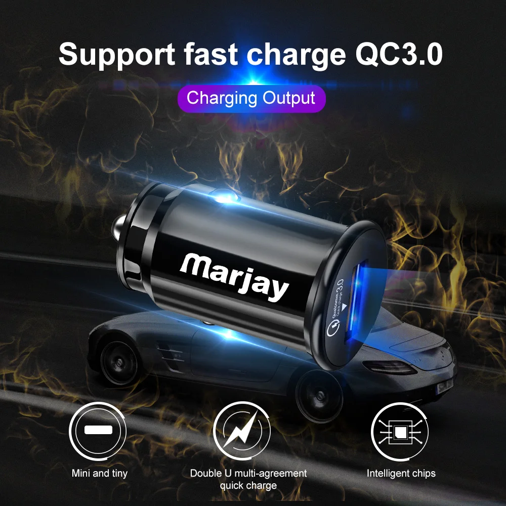 Marjay мини USB Автомобильное зарядное устройство QC 3,0 для iPhone 7 X XR быстрая зарядка автомобильное зарядное устройство для samsung A50 1 порт зарядное устройство адаптер в автомобиль