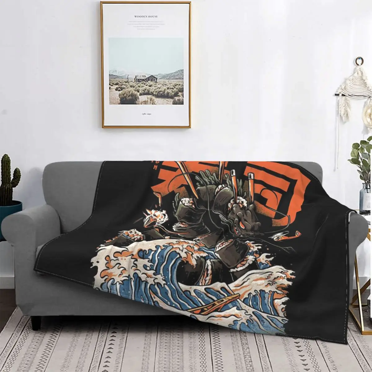

Manta de dragón de Sushi negro, a cuadros para cama colcha, funda para sofá cama, manta Kawaii, textil de lujo para el hogar
