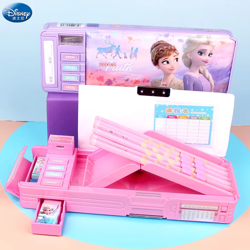 

Disney Stationery Box Frozen Aisha Princess Primary School Female Multi-functional Double-sided Folding Pencil Case New Gift