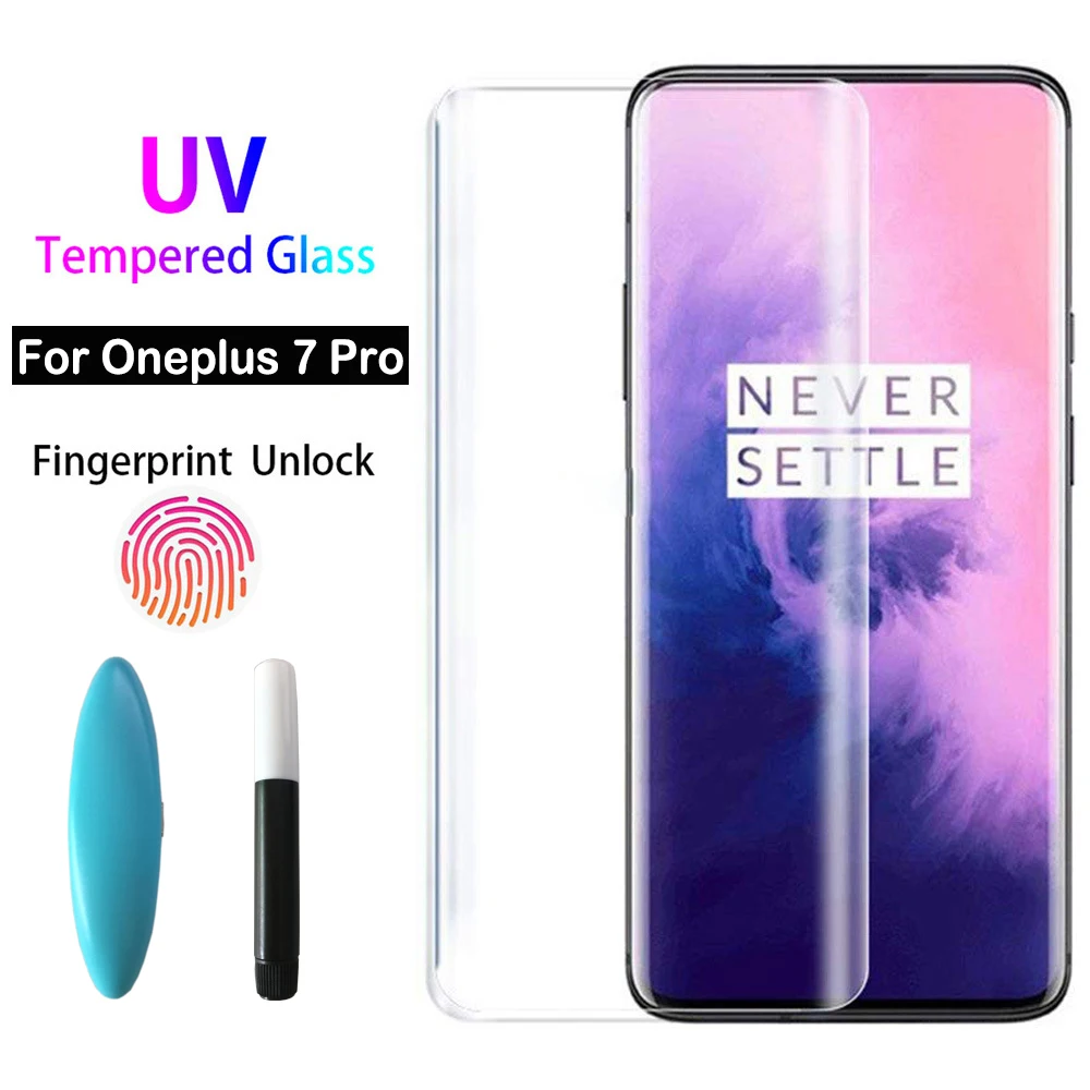 Изогнутое защитное стекло 100D для Oneplus 7 Pro UV пленка экрана с жидкостным