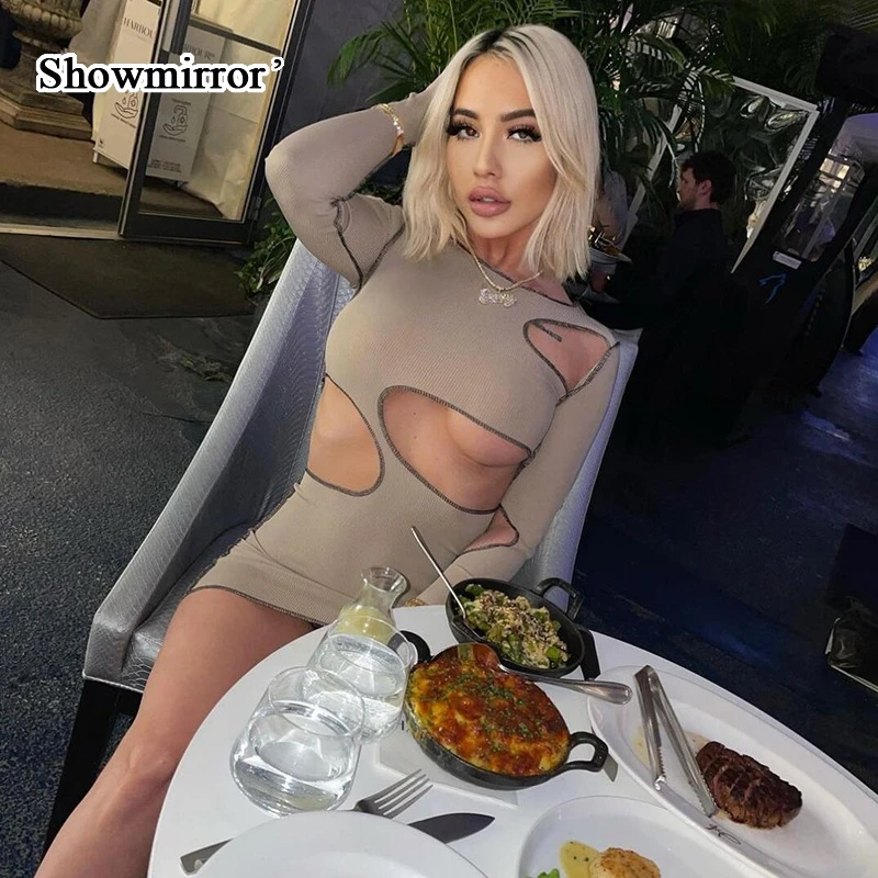 Showmirror однотонное трикотажное мини-платье для женщин Асимметричная форма