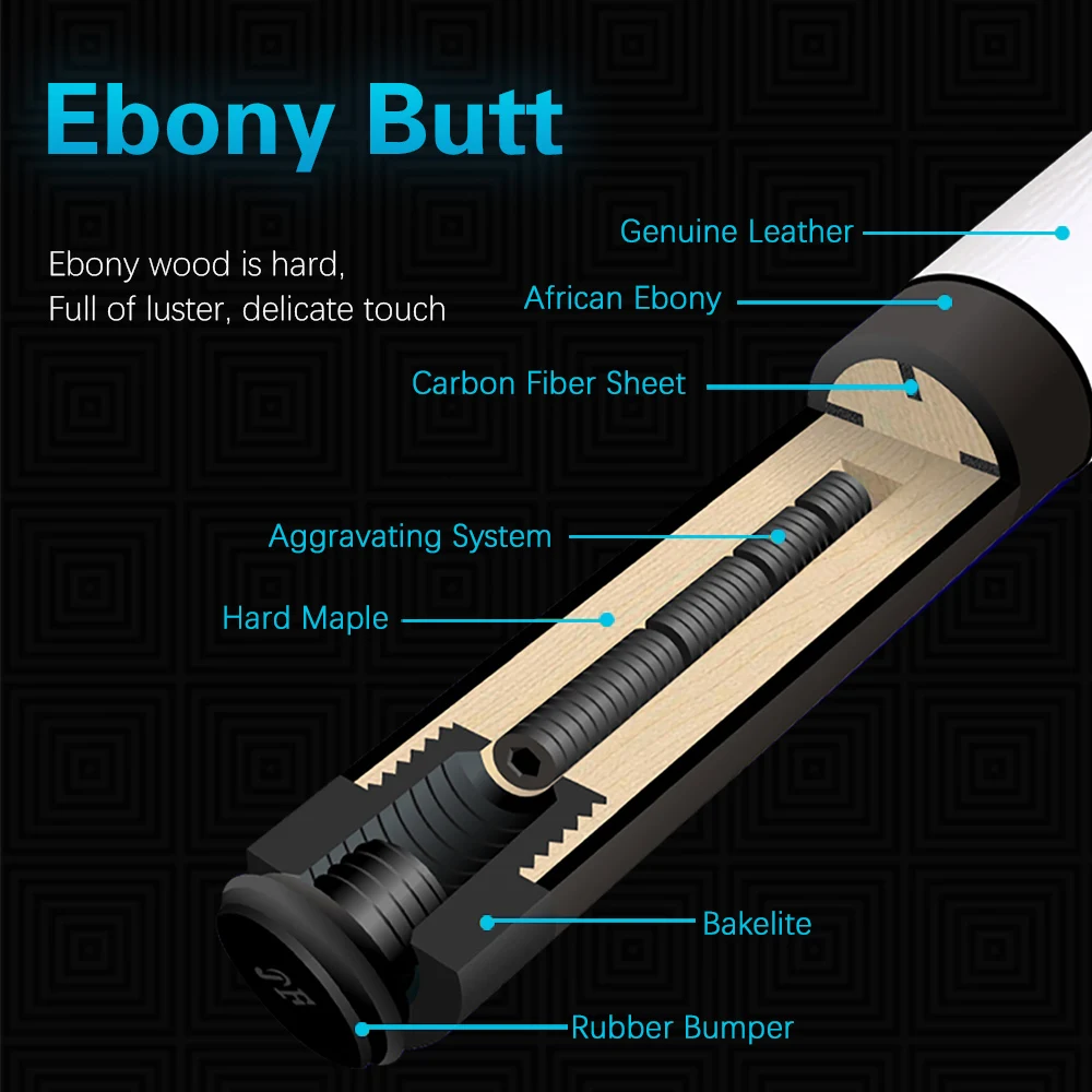 Карбоновый кий Konllen из углеродного волокна бильярдный с валом 12 5 мм комплект 3/8*8