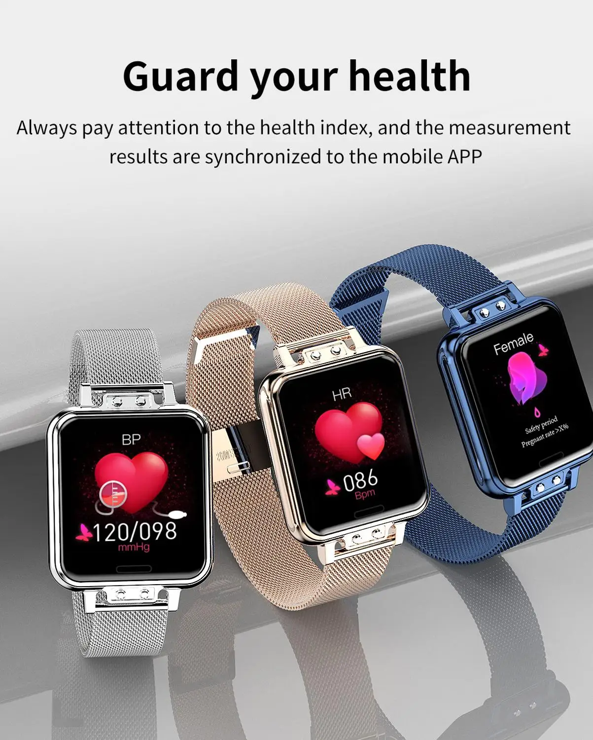 

FEOOE Smart Watch Women Stainless Steel Color Screen Smartwatch Heart Rate Blood Pressure Female Health and Notifications YD