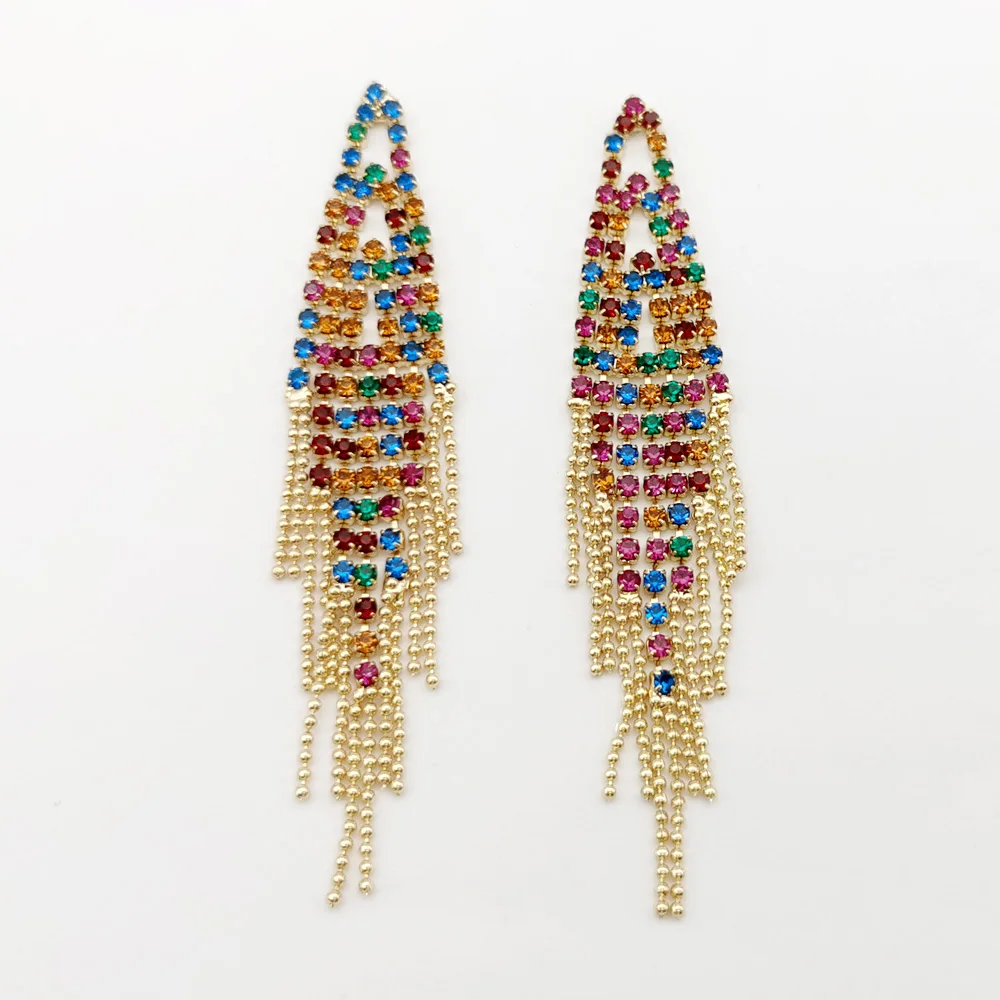 Женские серьги в стиле бохо с разноцветными радужными кристаллами Длинные
