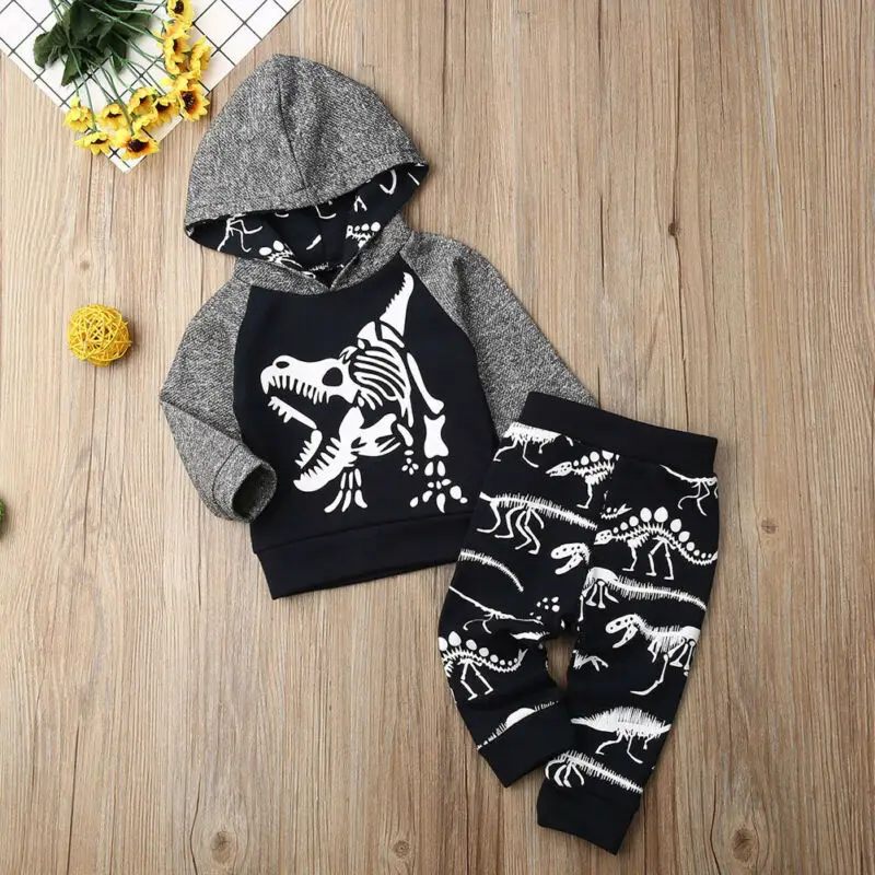 Pudcoco Boy Set Casual Toddler Baby Kids Hooded Tops Pants 2Pcs Outfits Clothes Cartoon Dinosaur Print 0-4T Tracksuits | Детская одежда